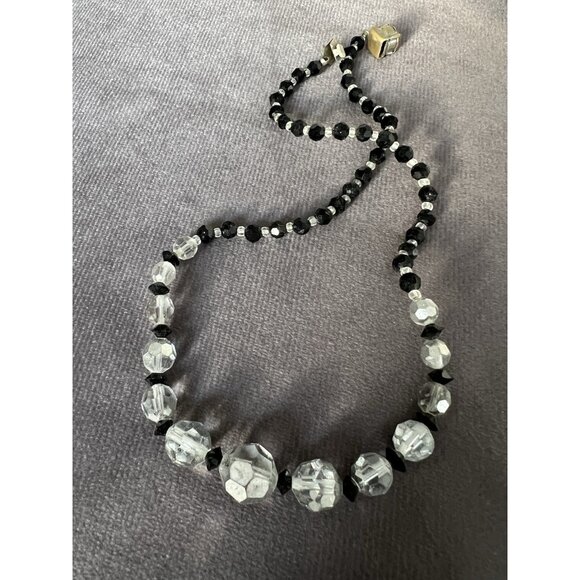 VTG Lot 2 Black & Clear Crystal Glass Bead Necklaces – Elegant Costume Jewelry - Picture 2 of 12